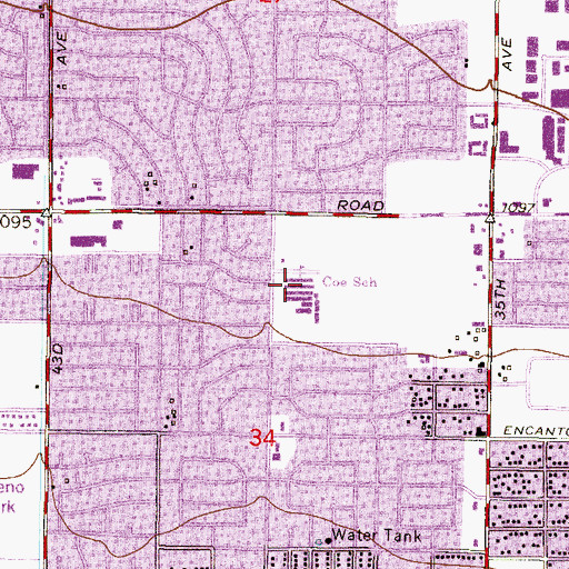 Topographic Map of P T Coe Elementary School, AZ