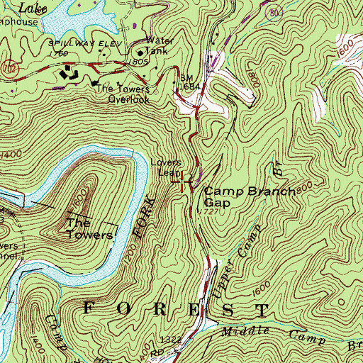 Topographic Map of Lovers Leap, VA