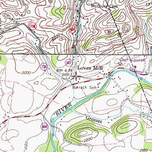 Topographic Map of Loves Mill, VA