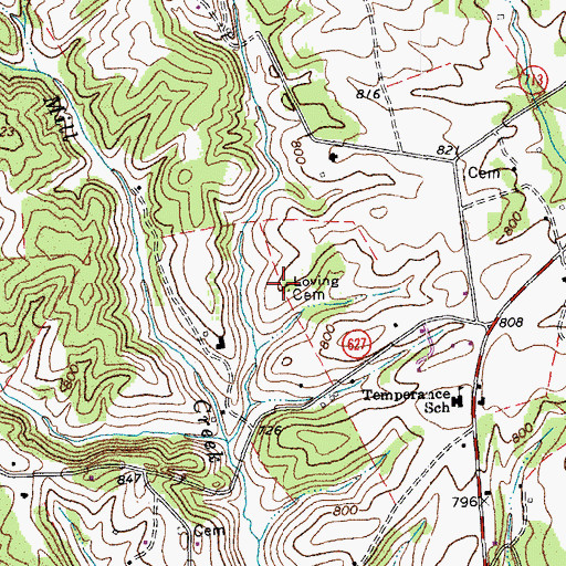 Topographic Map of Loving Cemetery, VA