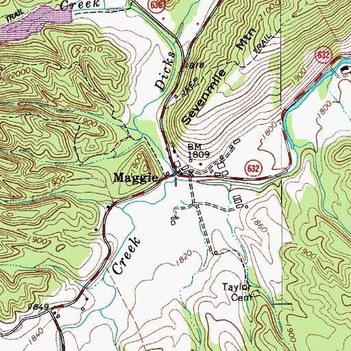 Topographic Map of Maggie, VA