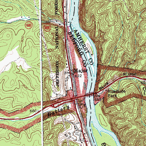 Topographic Map of Major, VA