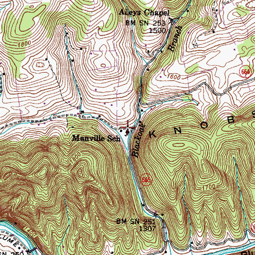 Topographic Map of Manville School, VA