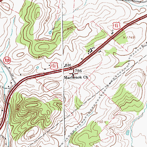 Topographic Map of Marlbrook Church, VA