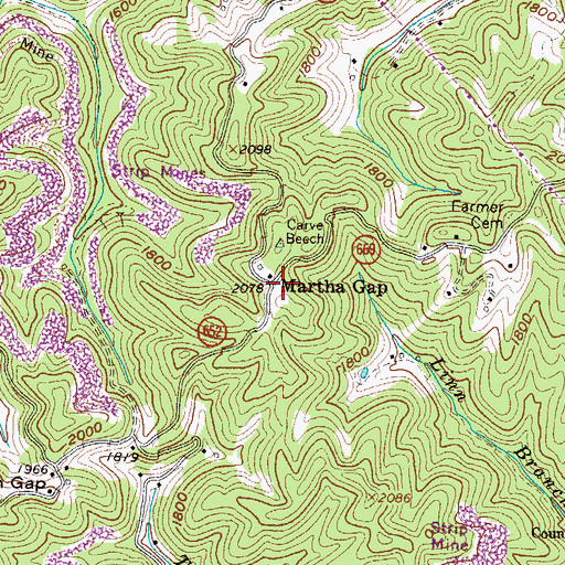 Topographic Map of Martha Gap, VA