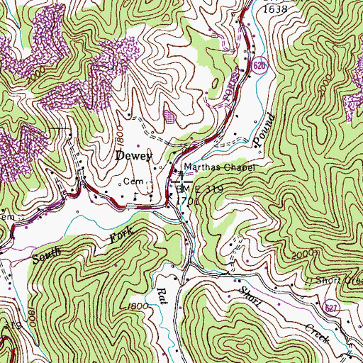 Topographic Map of Marthas Chapel, VA
