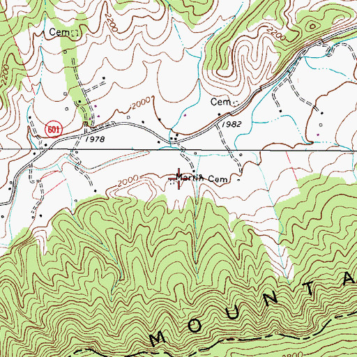 Topographic Map of Martin Cemetery, VA