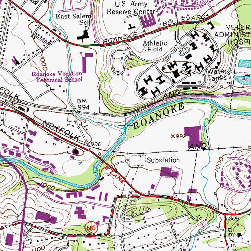 Topographic Map of Mason Creek, VA