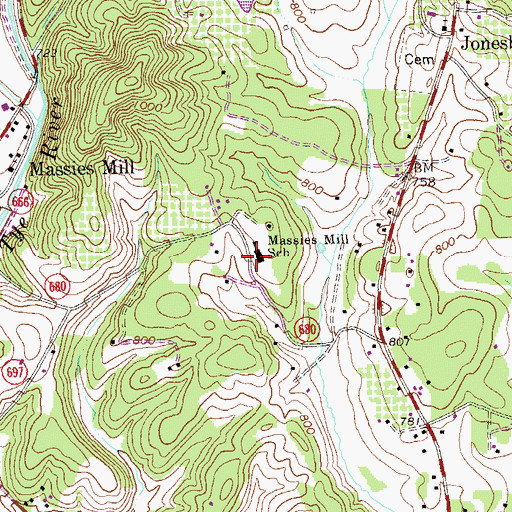 Topographic Map of Fleetwood-Massies Mill Elementary School, VA