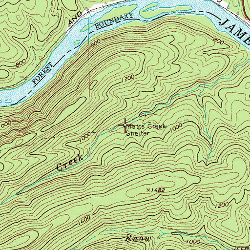 Topographic Map of Matts Creek Shelter, VA