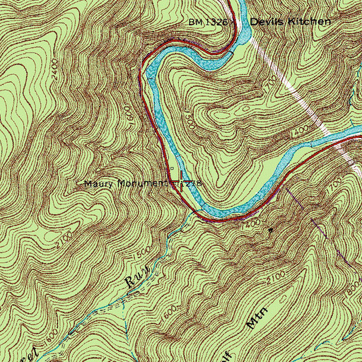 Topographic Map of Maury Monument, VA