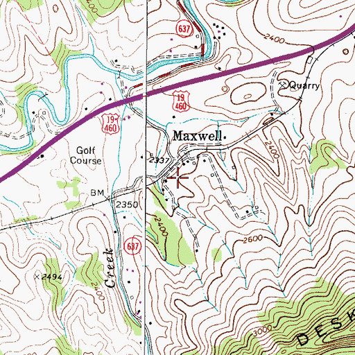 Topographic Map of Maxwell, VA