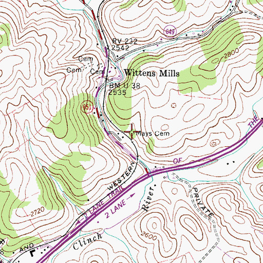 Topographic Map of Mays Cemetery, VA