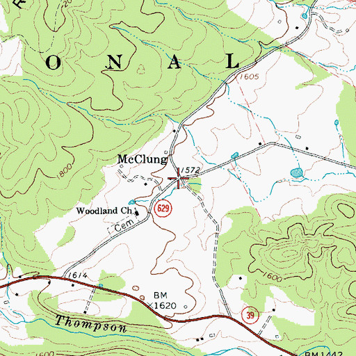 Topographic Map of McClung, VA
