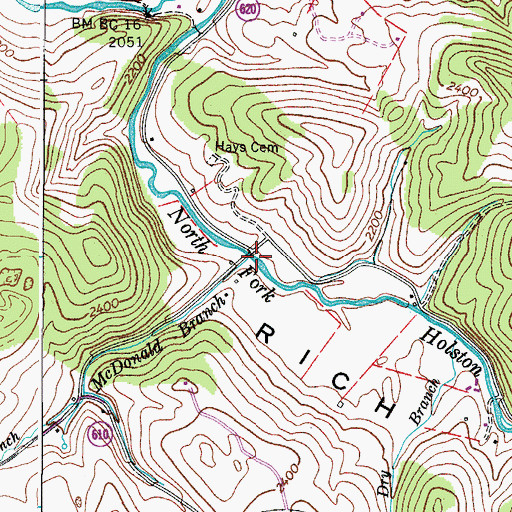 Topographic Map of McDonald Branch, VA