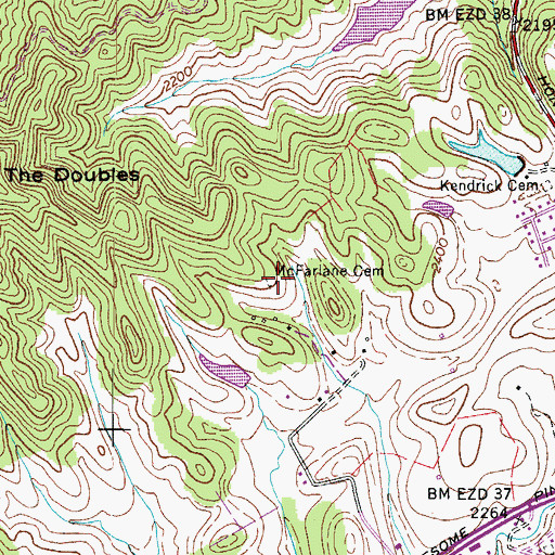 Topographic Map of McFarlane Cemetery, VA