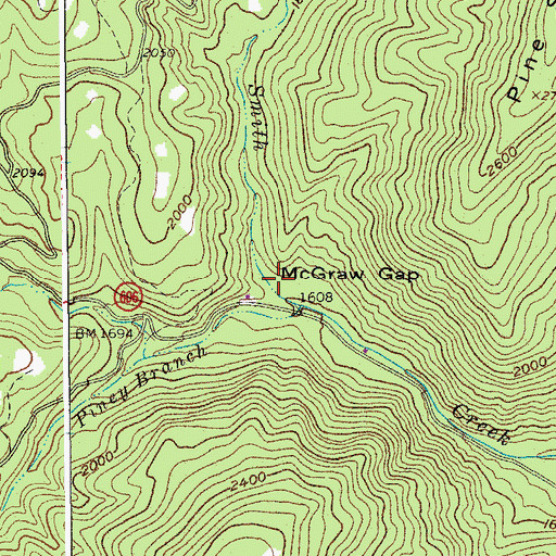 Topographic Map of McGraw Gap, VA