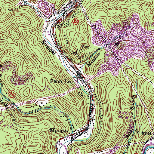 Topographic Map of Meadow Branch, VA