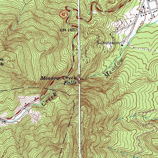 Topographic Map of Meadow Creek Falls, VA