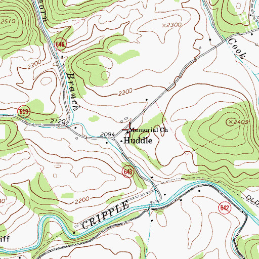 Topographic Map of Memorial Church, VA