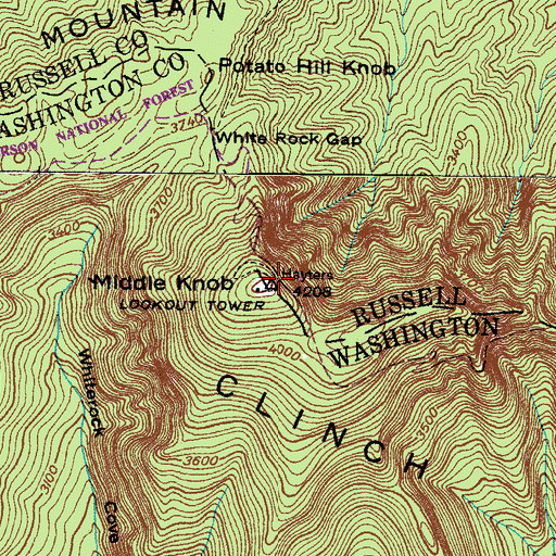 Topographic Map of Middle Knob, VA