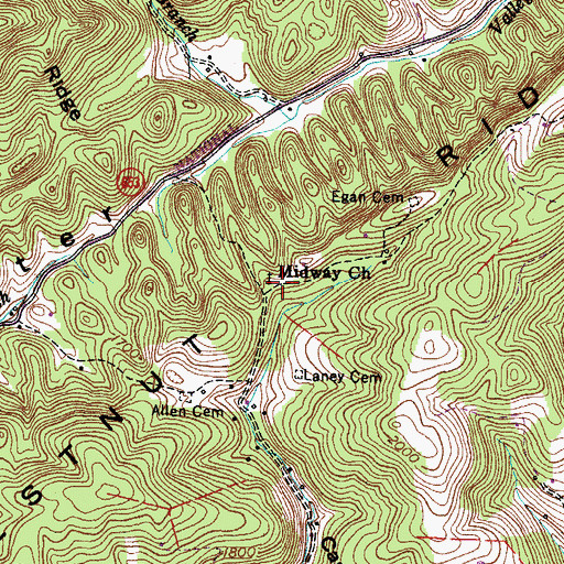 Topographic Map of Midway Church, VA