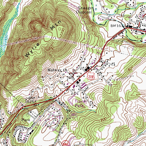 Topographic Map of Midway Church, VA