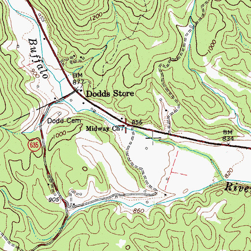 Topographic Map of Midway Baptist Church, VA