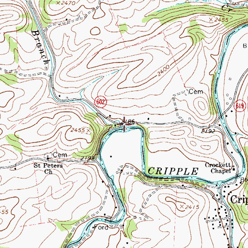 Topographic Map of Mill Branch, VA