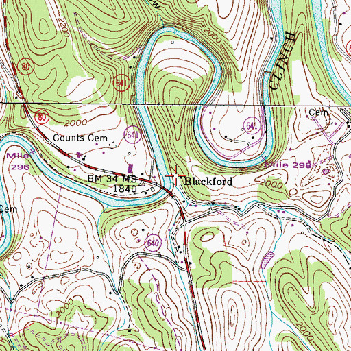 Topographic Map of Mill Branch, VA