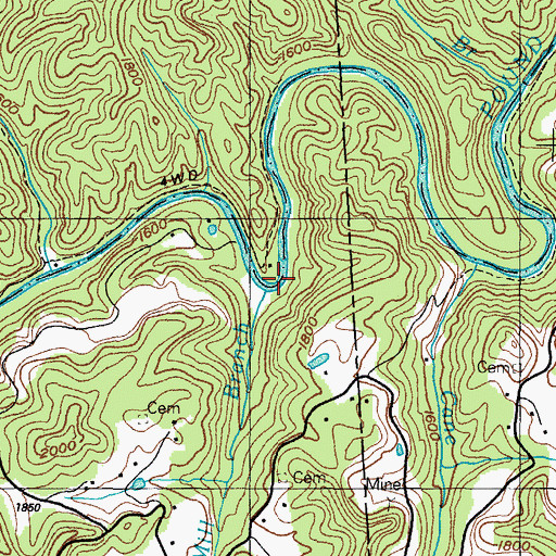 Topographic Map of Mill Branch, VA