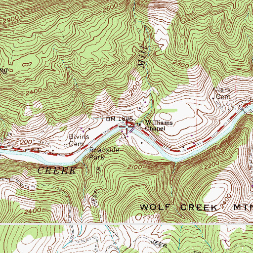 Topographic Map of Mill Branch, VA