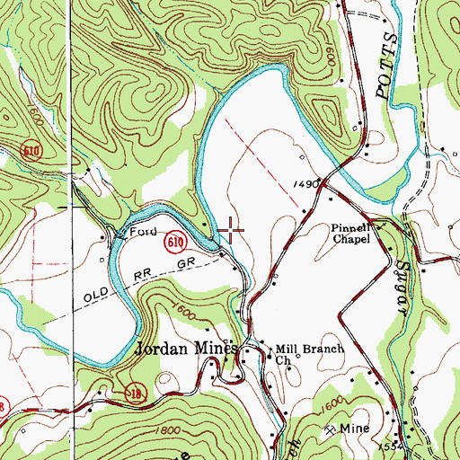Topographic Map of Mill Branch, VA