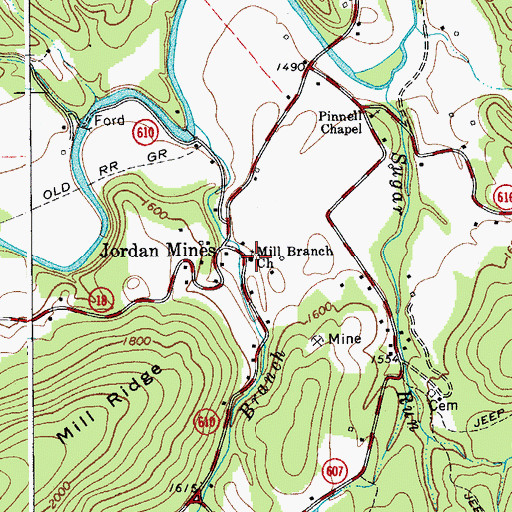 Topographic Map of Mill Branch Church, VA
