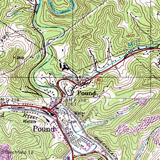 Topographic Map of Mill Creek, VA