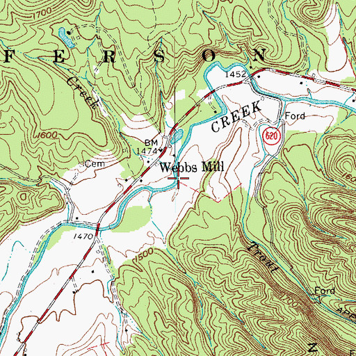 Topographic Map of Mill Creek, VA