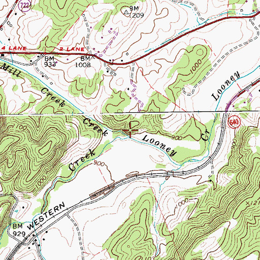 Topographic Map of Mill Creek, VA