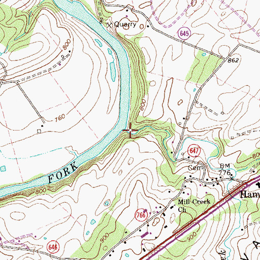 Topographic Map of Mill Creek, VA