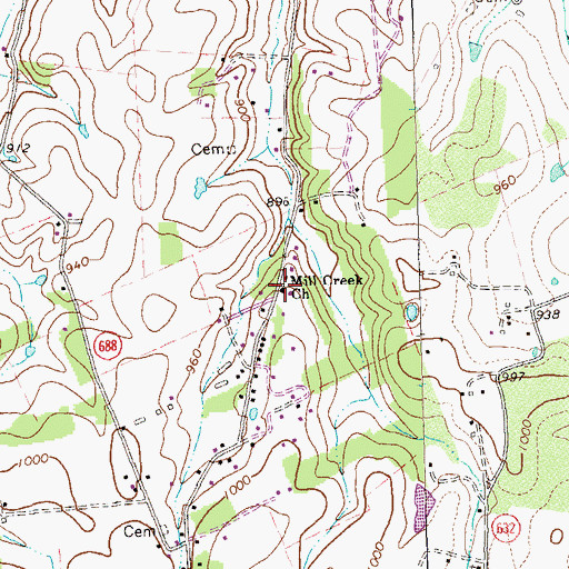 Topographic Map of Mill Creek Church, VA