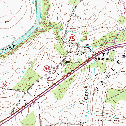 Topographic Map of Mill Creek Church, VA