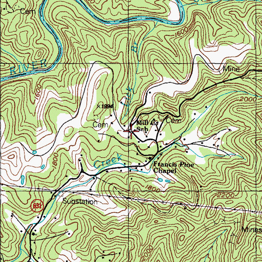 Topographic Map of Mill Creek School, VA