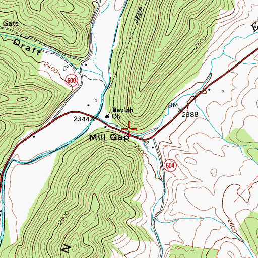 Topographic Map of Mill Gap, VA