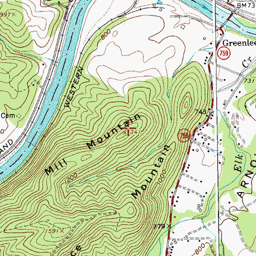 Topographic Map of Mill Mountain, VA