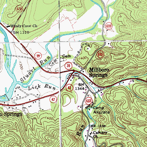 Topographic Map of Millboro Springs, VA