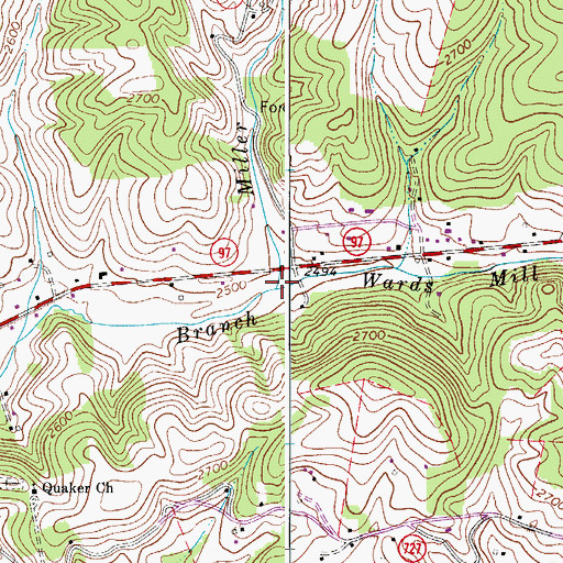 Topographic Map of Miller Branch, VA