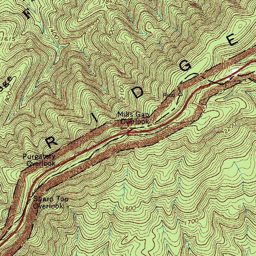 Topographic Map of Mills Gap Overlook, VA