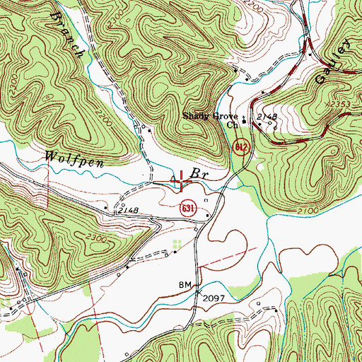 Topographic Map of Mire Branch, VA