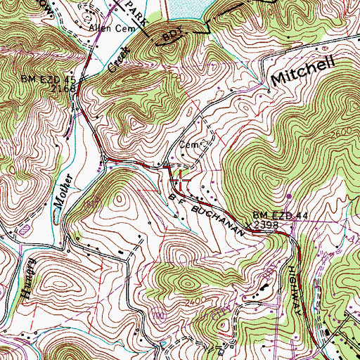 Topographic Map of Mitchell Valley, VA