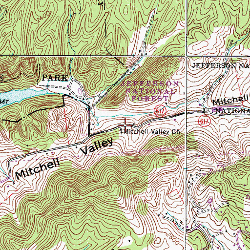 Topographic Map of Mitchell Valley Church, VA
