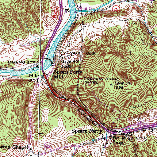 Topographic Map of Moccasin Ridge Tunnel, VA